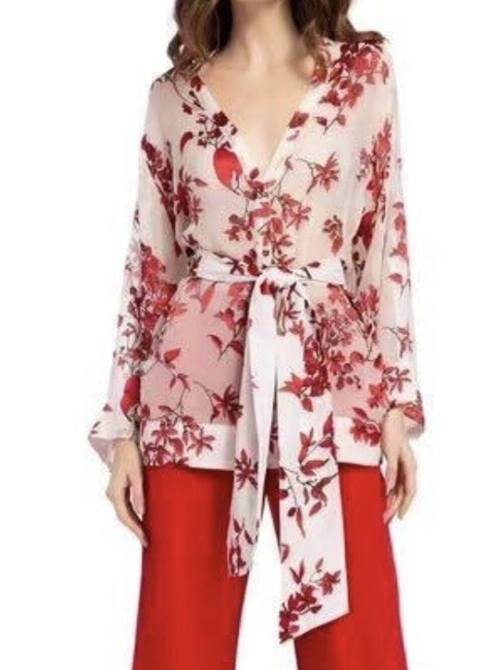 Alice and Olivia Burnout Kimono In Vine Floral Soft White Cherry Size S